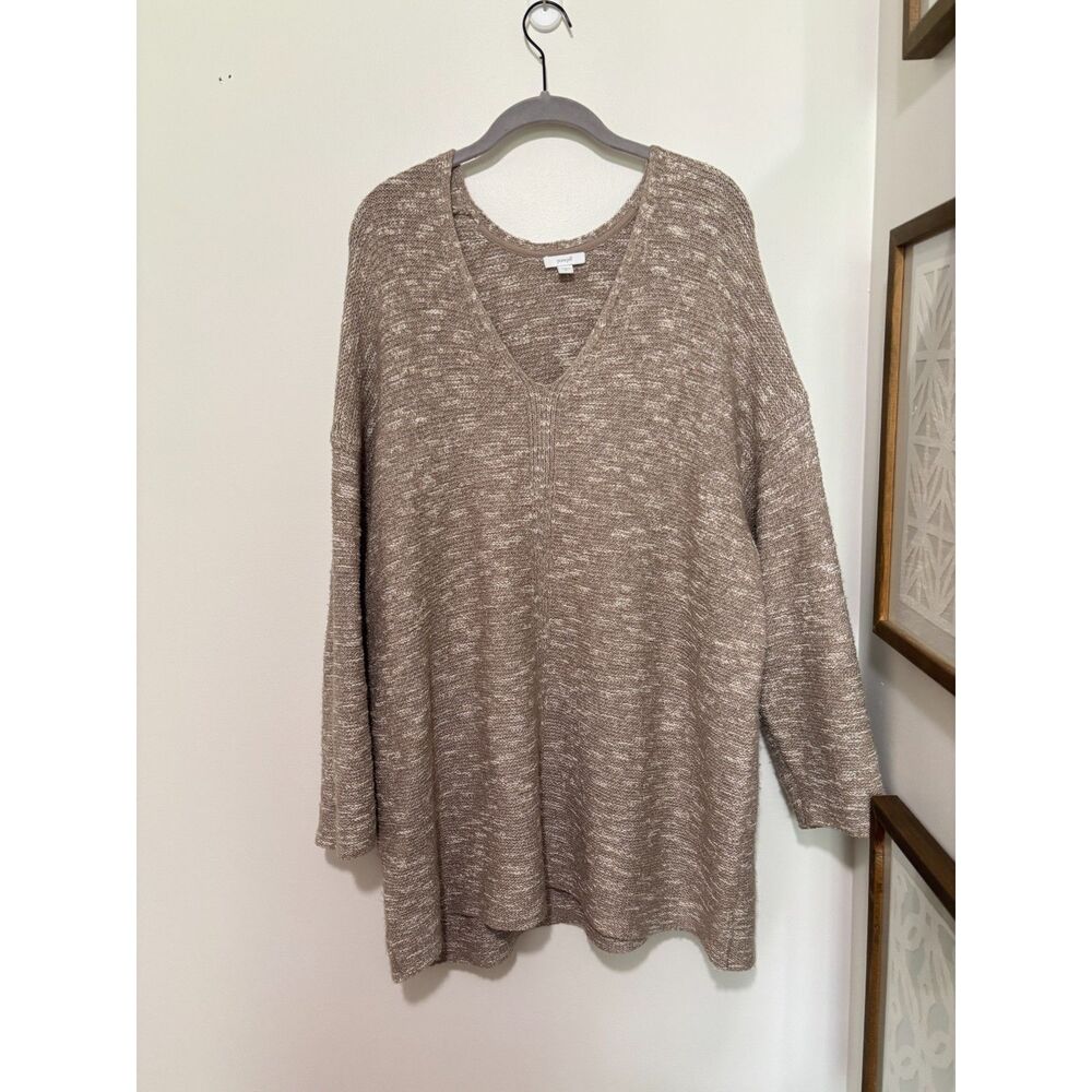 Pure Jill Cotton Blend V Neck Sweater XL Lagenlook Boho Minimalist Tunic Granola